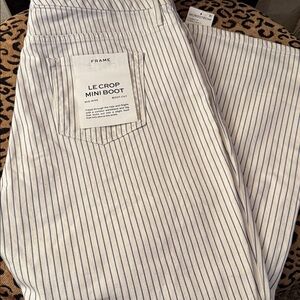 Frame Denim Le Crop Mini Boot White with Blue Stripes